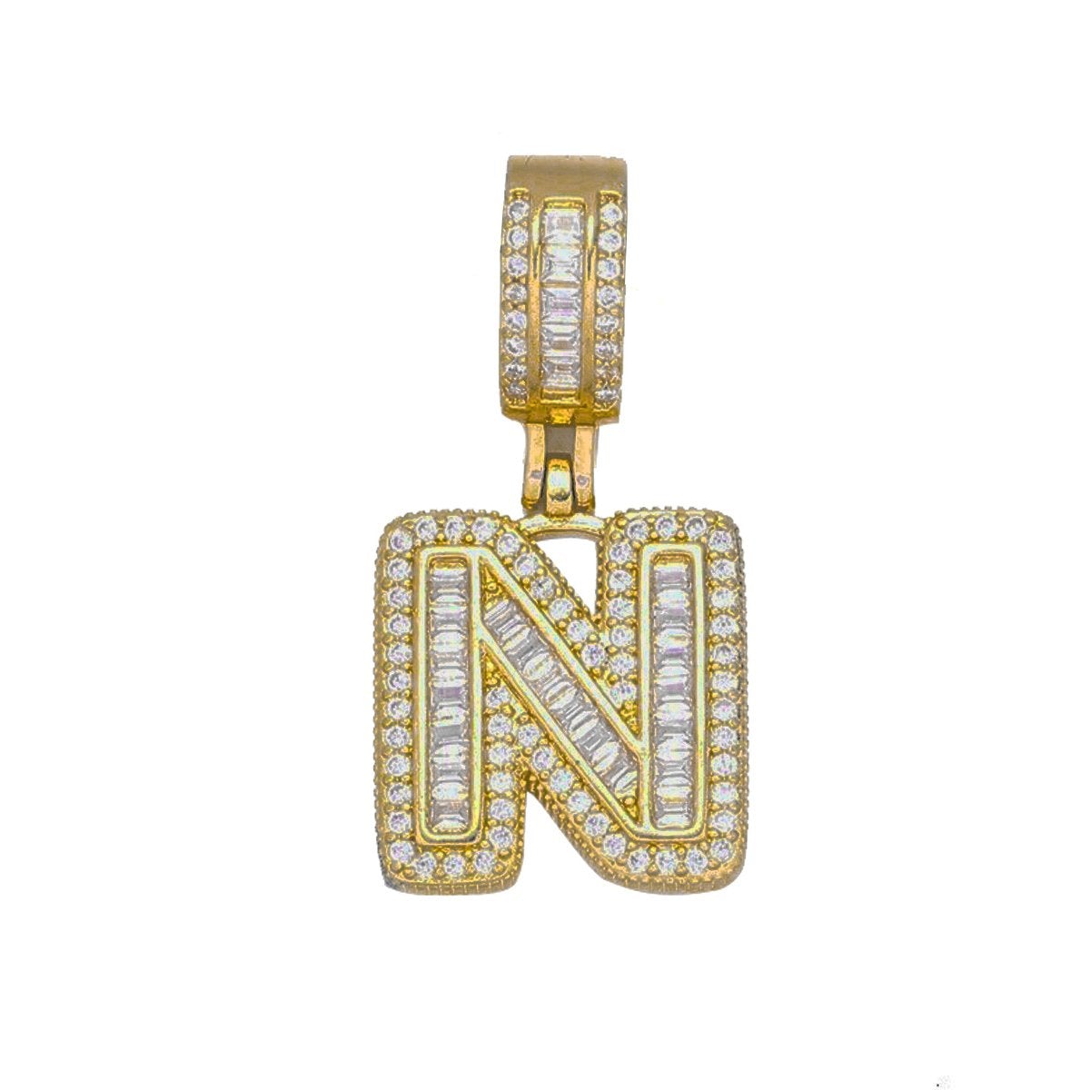 Large Chunky Baguette CZ Letters Initial Alphabets Pendant Bulk