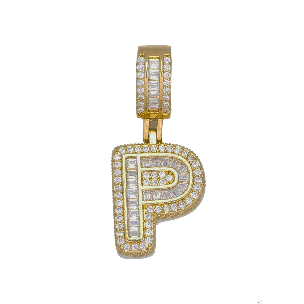 Large Chunky Baguette CZ Letters Initial Alphabets Pendant Bulk
