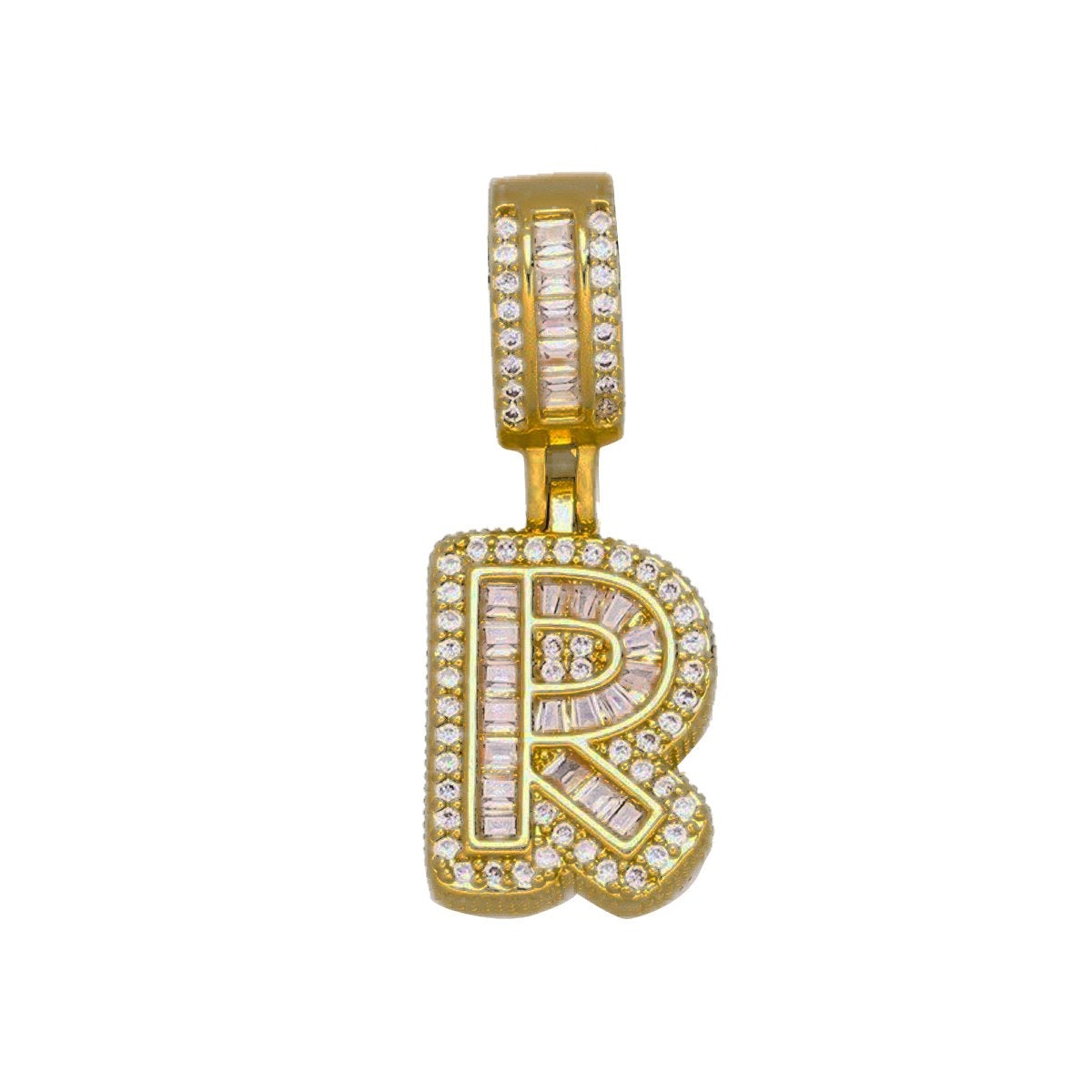 Large Chunky Baguette CZ Letters Initial Alphabets Pendant Bulk