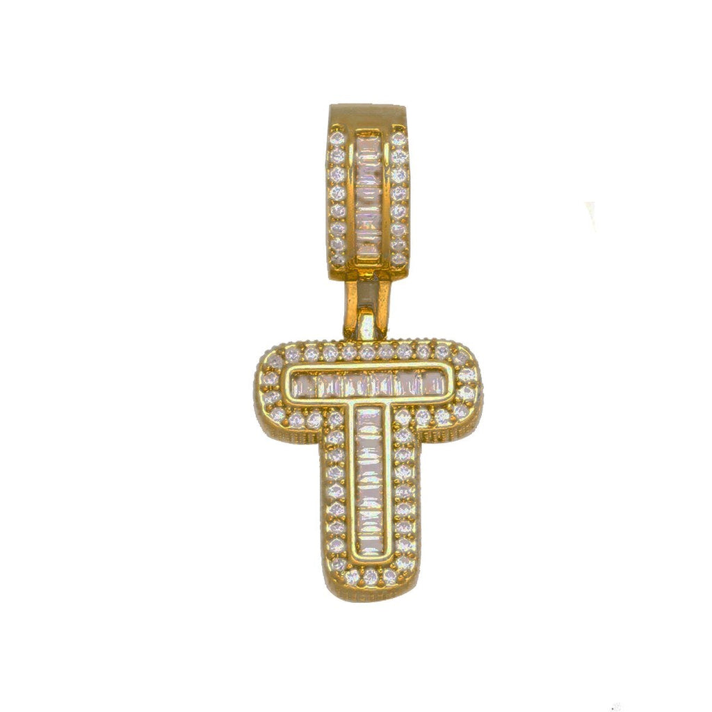 Large Chunky Baguette CZ Letters Initial Alphabets Pendant Bulk