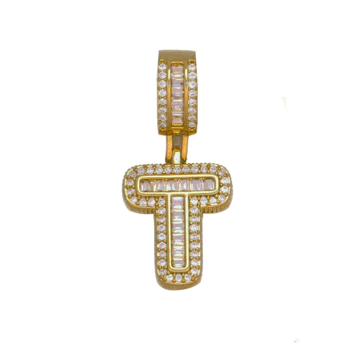 Large Chunky Baguette CZ Letters Initial Alphabets Pendant Bulk