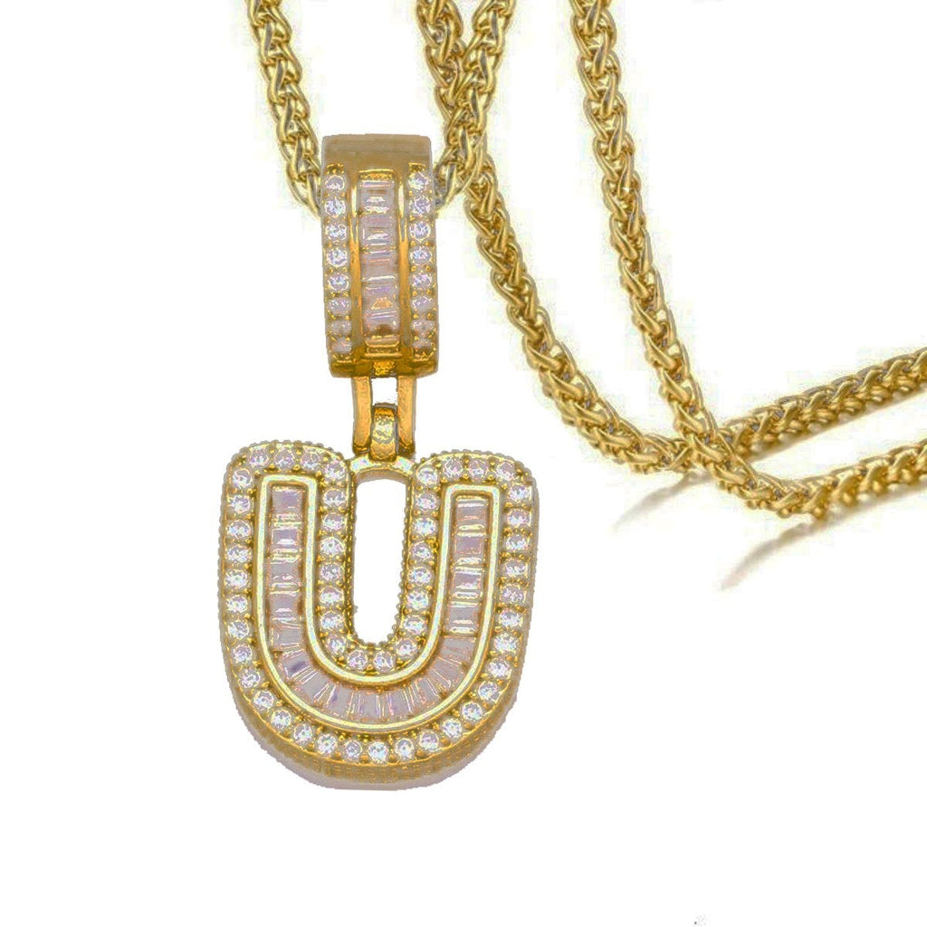 CZ Crystal Gold Initial Alphabet Letter A Necklace Pendant Chain Bulk