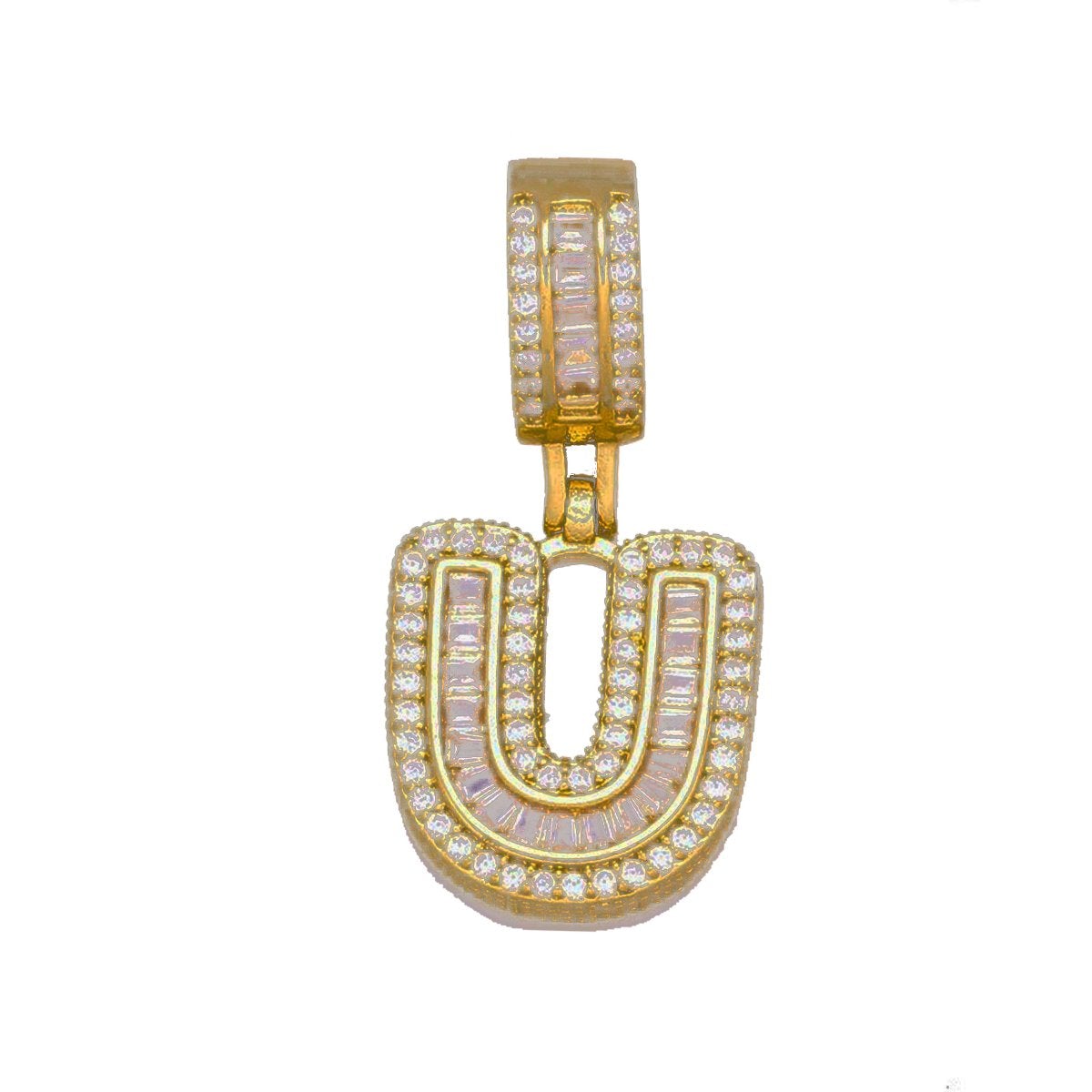 Large Chunky Baguette CZ Letters Initial Alphabets Pendant Bulk