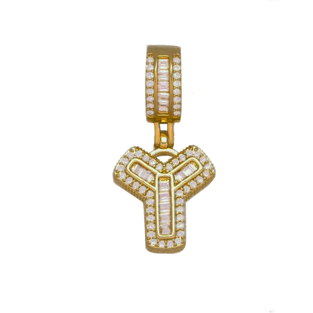 Large Chunky Baguette CZ Letters Initial Alphabets Pendant Bulk