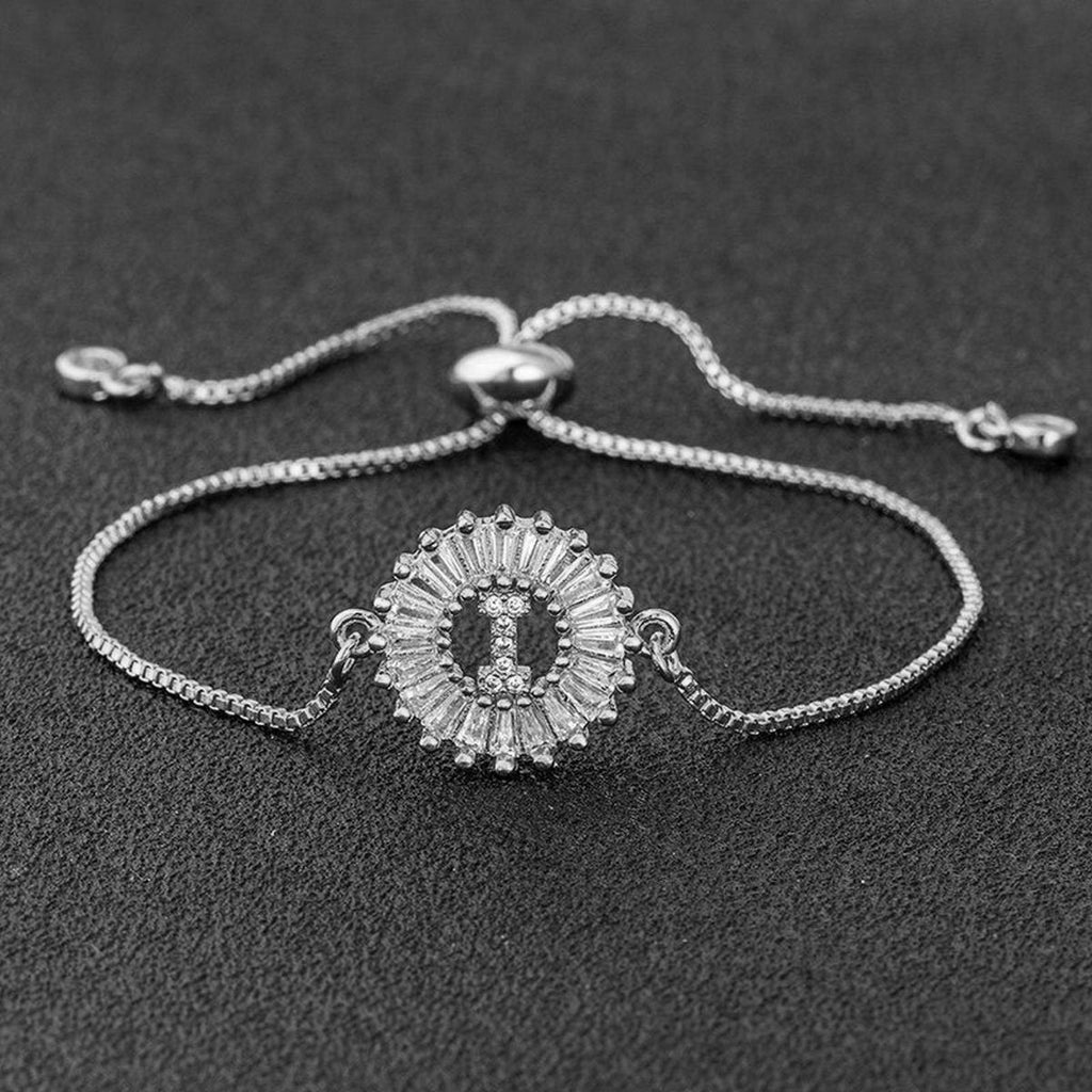 Initial Alphabet Large Letter CZ Silver Slider Bracelet Bulk
