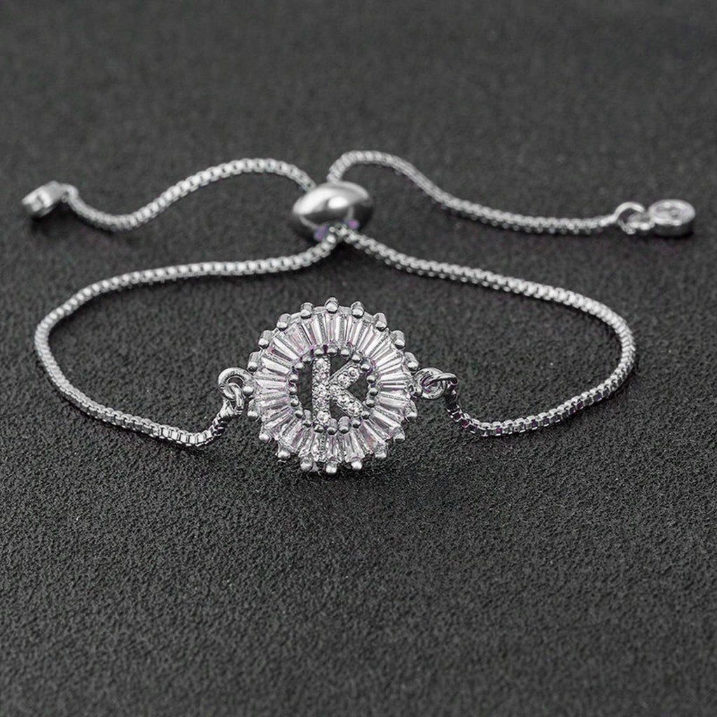 Initial Alphabet Large Letter CZ Silver Slider Bracelet Bulk