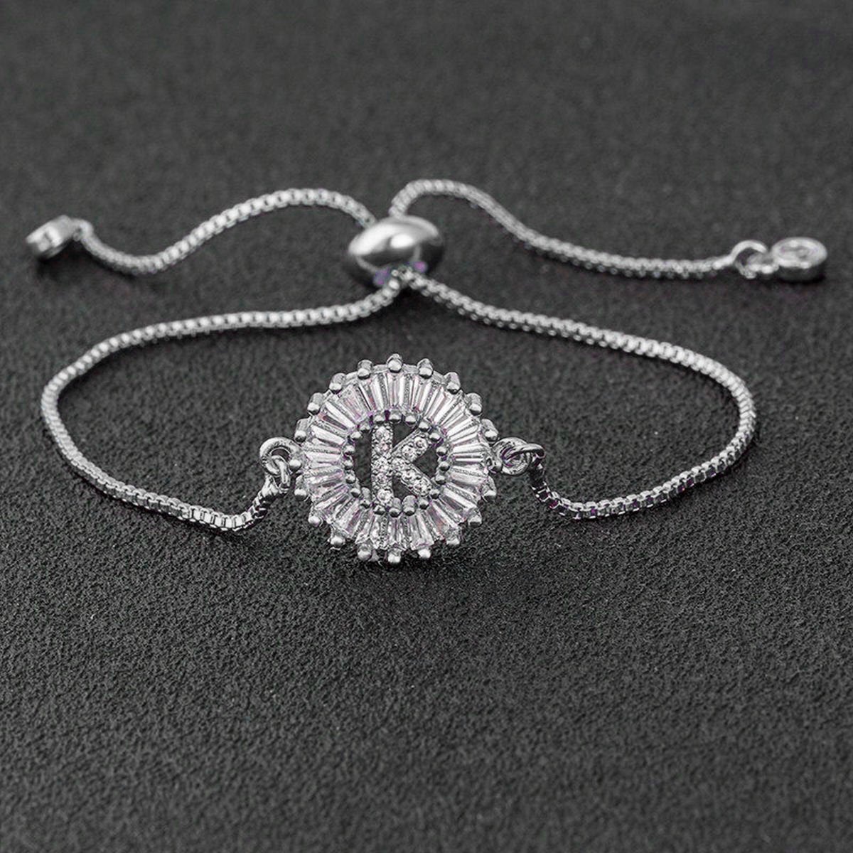 Initial Alphabet Large Letter CZ Silver Slider Bracelet Bulk