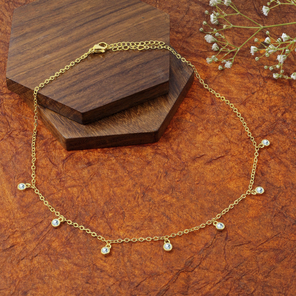 Round American Diamond Charm Gold Necklace Chain For Women Bulk