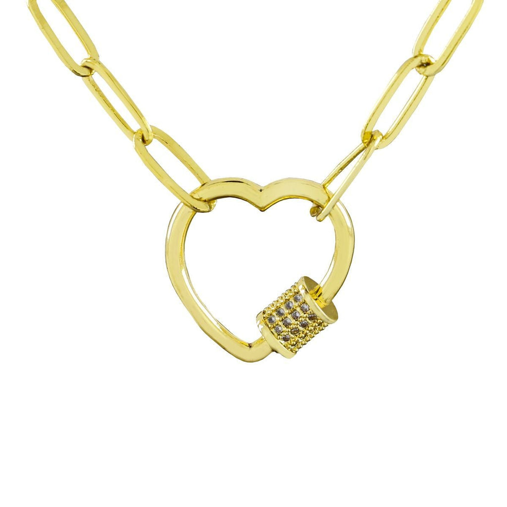 Love Heart CZ 18K Gold Links Chain Clasp Pendant Necklace Bulk