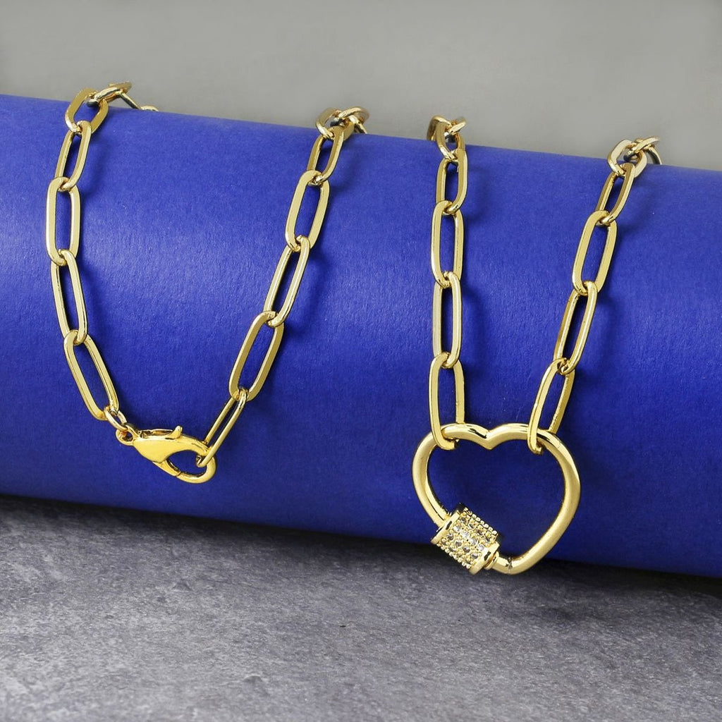 Love Heart CZ 18K Gold Links Chain Clasp Pendant Necklace Bulk