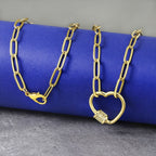 Love Heart CZ 18K Gold Links Chain Clasp Pendant Necklace Bulk