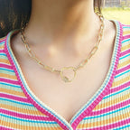 Love Heart CZ 18K Gold Links Chain Clasp Pendant Necklace Bulk