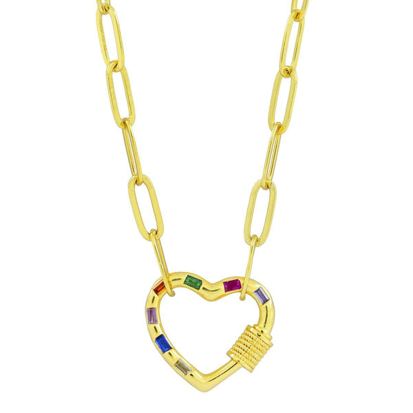 Love Heart Colorful Crystals Gold Links Chain Clasp Pendant Necklace Secondary image