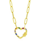 Love Heart Colorful Crystals Gold Links Chain Clasp Pendant Necklace