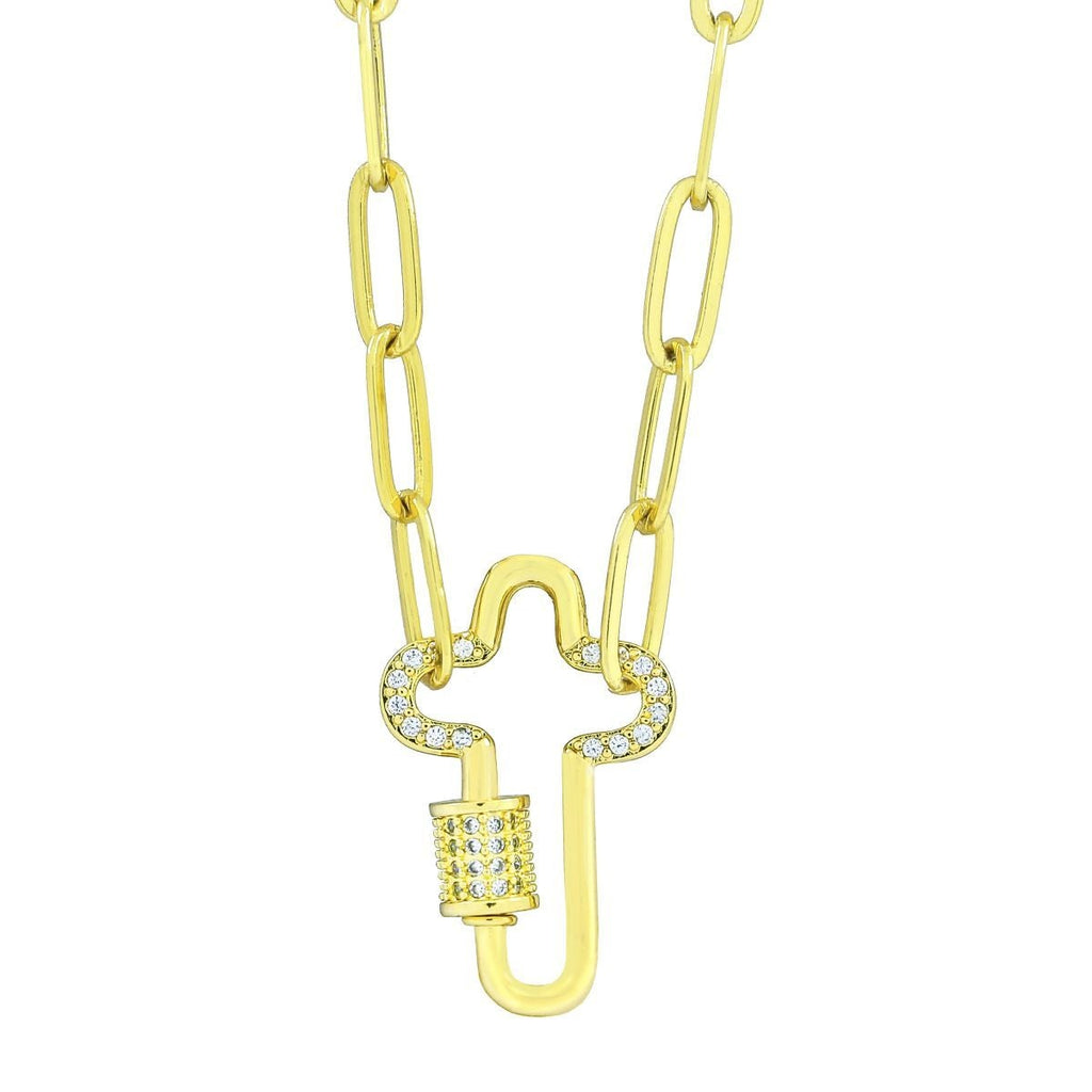 Cross Colorful Crystals Gold Links Chain Clasp Pendant Necklace Bulk