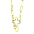 Cross Colorful Crystals Gold Links Chain Clasp Pendant Necklace Bulk