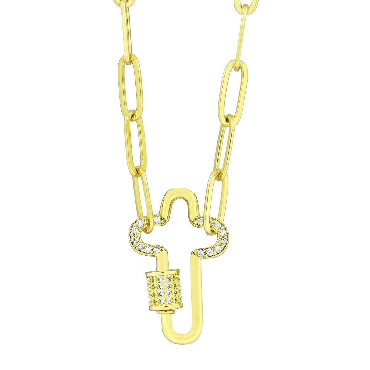 Cross Colorful Crystals Gold Links Chain Clasp Pendant Necklace Bulk