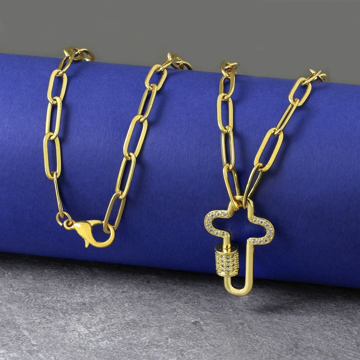 Cross Colorful Crystals Gold Links Chain Clasp Pendant Necklace Bulk