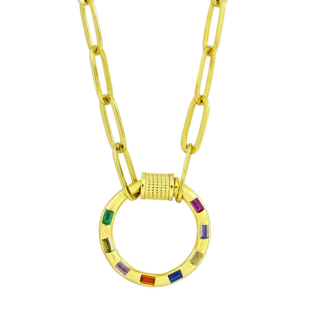 Multi Colour Round Gold 17" Links Chain Clasp Pendant Necklace Bulk