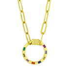 Multi Colour Round Gold 17" Links Chain Clasp Pendant Necklace Bulk