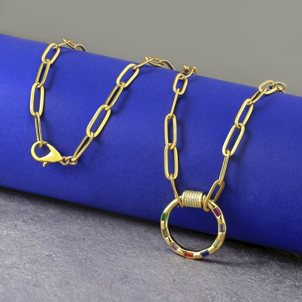 Multi Colour Round Gold 17" Links Chain Clasp Pendant Necklace Bulk