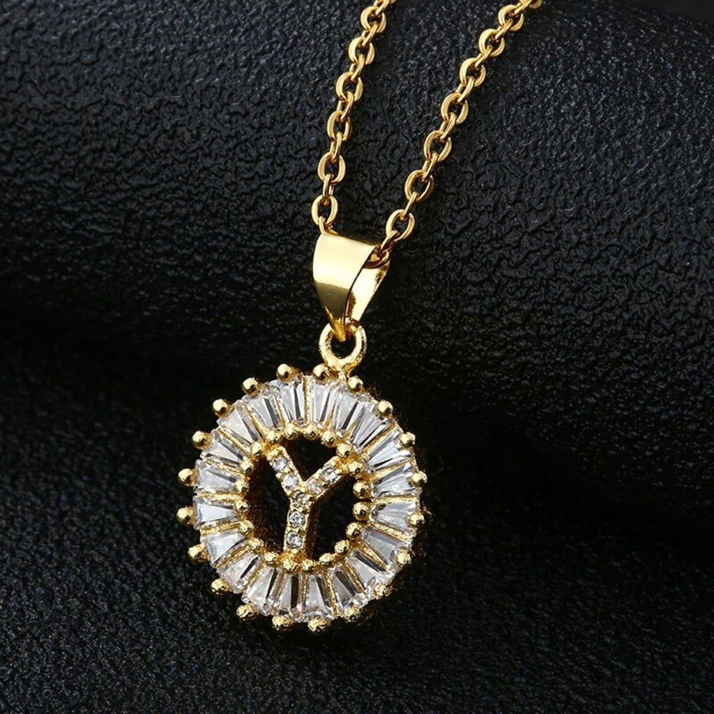Gold Baguette Initial Alphabet Letter Pendant Chain Bulk