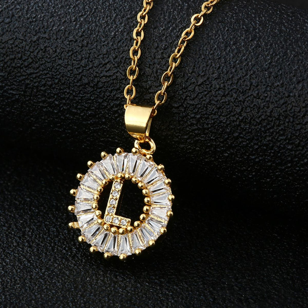 Gold Baguette Initial Alphabet Letter Pendant Chain Bulk