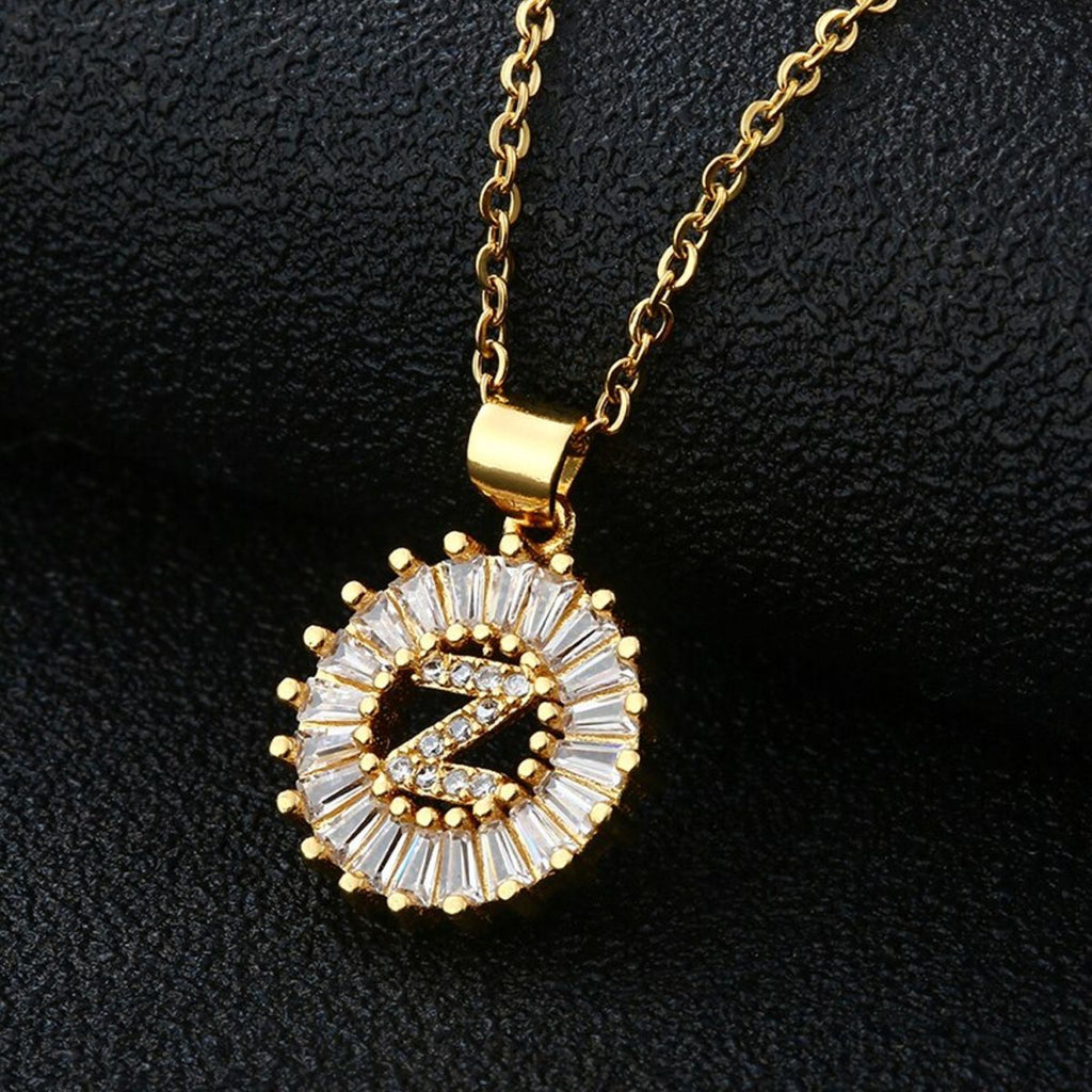 Gold Baguette Initial Alphabet Letter Pendant Chain Bulk