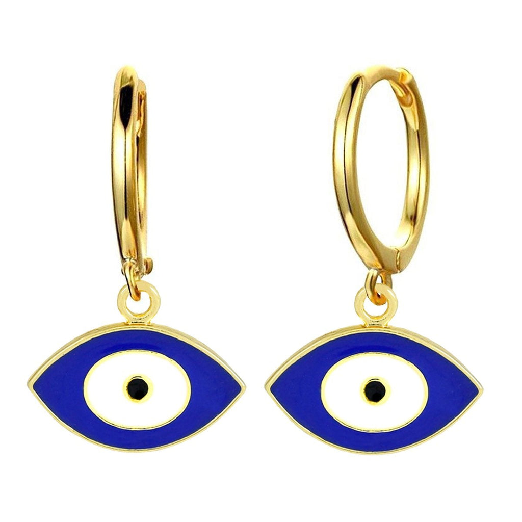 Evil Eye 18K Gold Blue Brass Hoop Earring Pair For Women Bulk