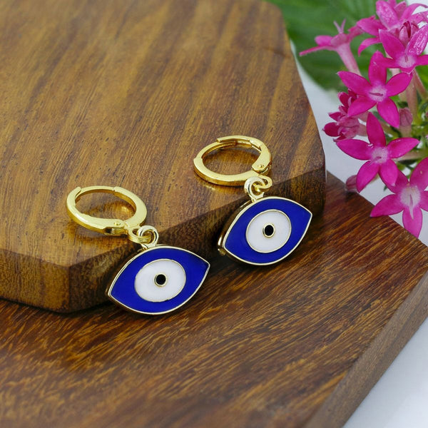 Evil Eye 18K Gold Blue Brass Hoop Earring Pair For Women Bulk Main image