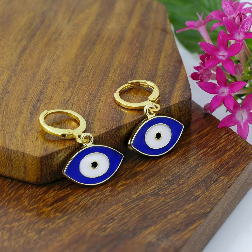 Evil Eye 18K Gold Blue Brass Hoop Earring Pair For Women Bulk