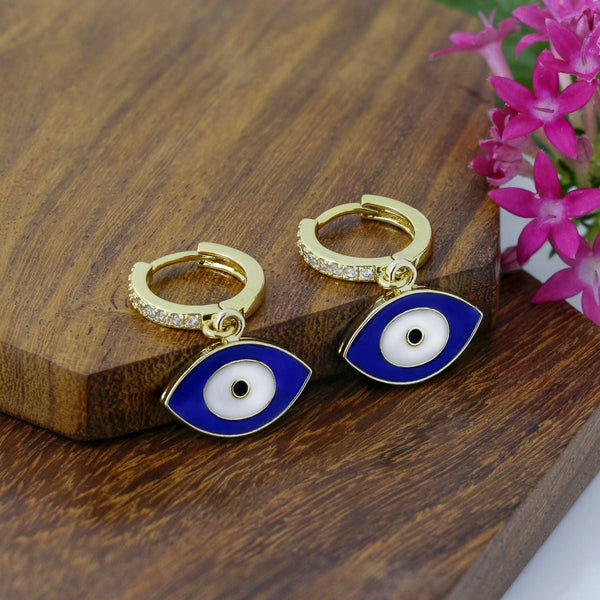 Evil Eye 18K Gold Blue Brass Hoop Earring Pair For Women Bulk Secondary image