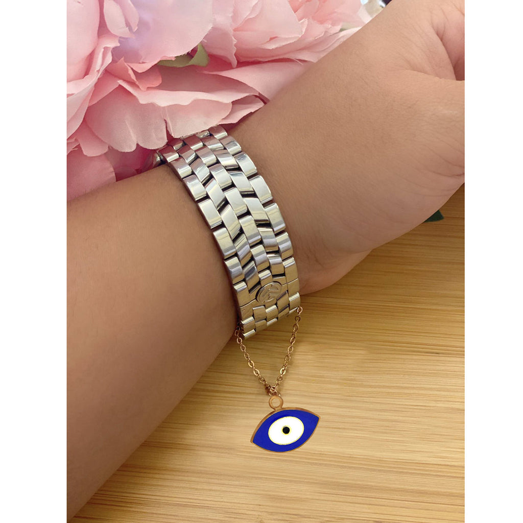 Oval Blue Turkish Evil Eye Nazariya Slim Link Chain Watch Charm Bulk