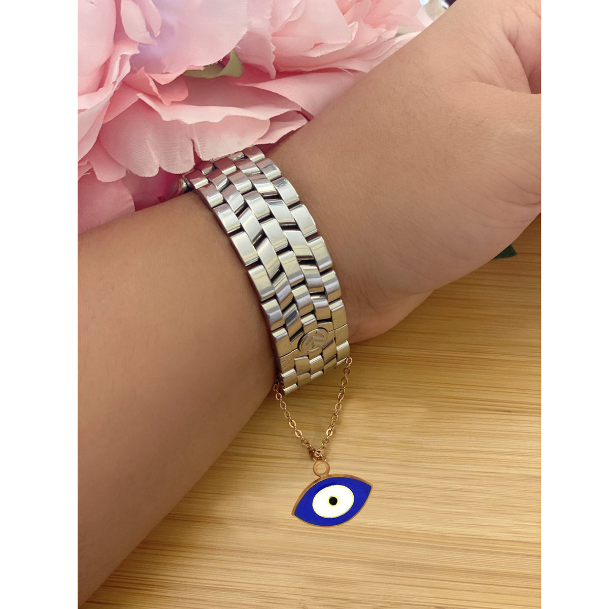 Oval Blue Turkish Evil Eye Nazariya Slim Link Chain Watch Charm Bulk