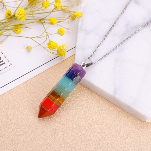 7 Chakra Natural Healing Gemstone Crystal Energy Pendant Necklace Chain Main image