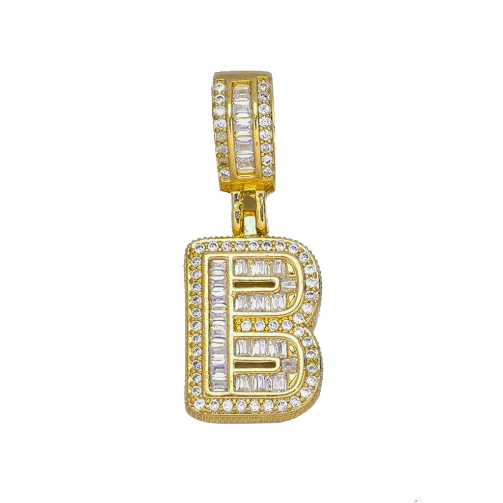 Large Chunky Baguette CZ Letters Initial Alphabets Pendant Bulk