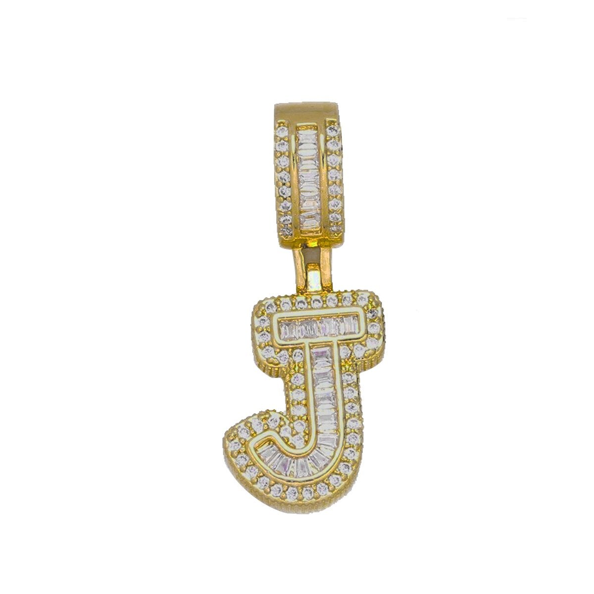 Large Chunky Baguette CZ Letters Initial Alphabets Pendant Bulk