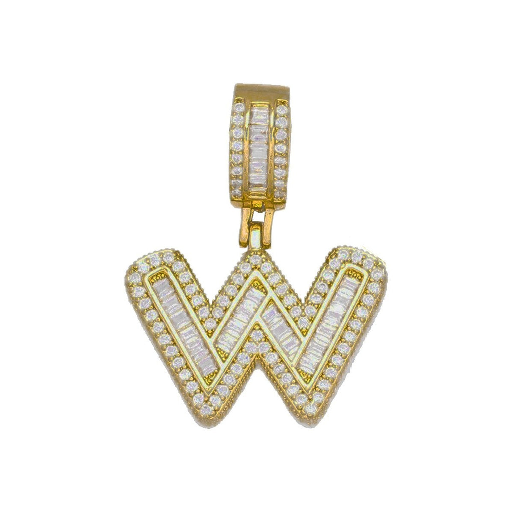 Large Chunky Baguette CZ Letters Initial Alphabets Pendant Bulk