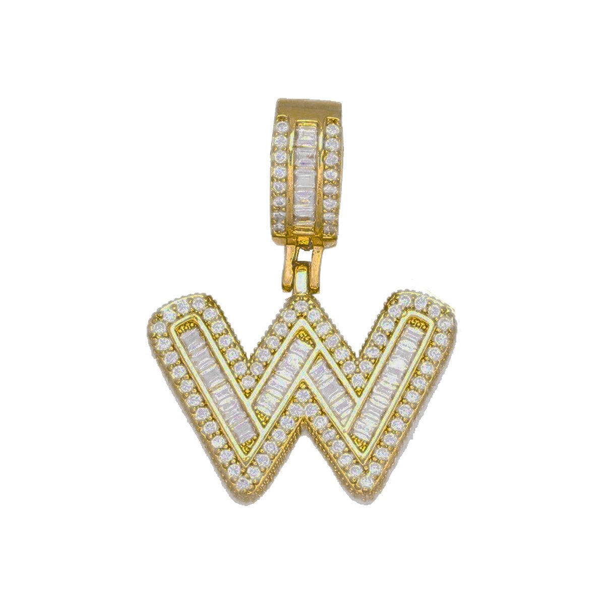 Large Chunky Baguette CZ Letters Initial Alphabets Pendant Bulk