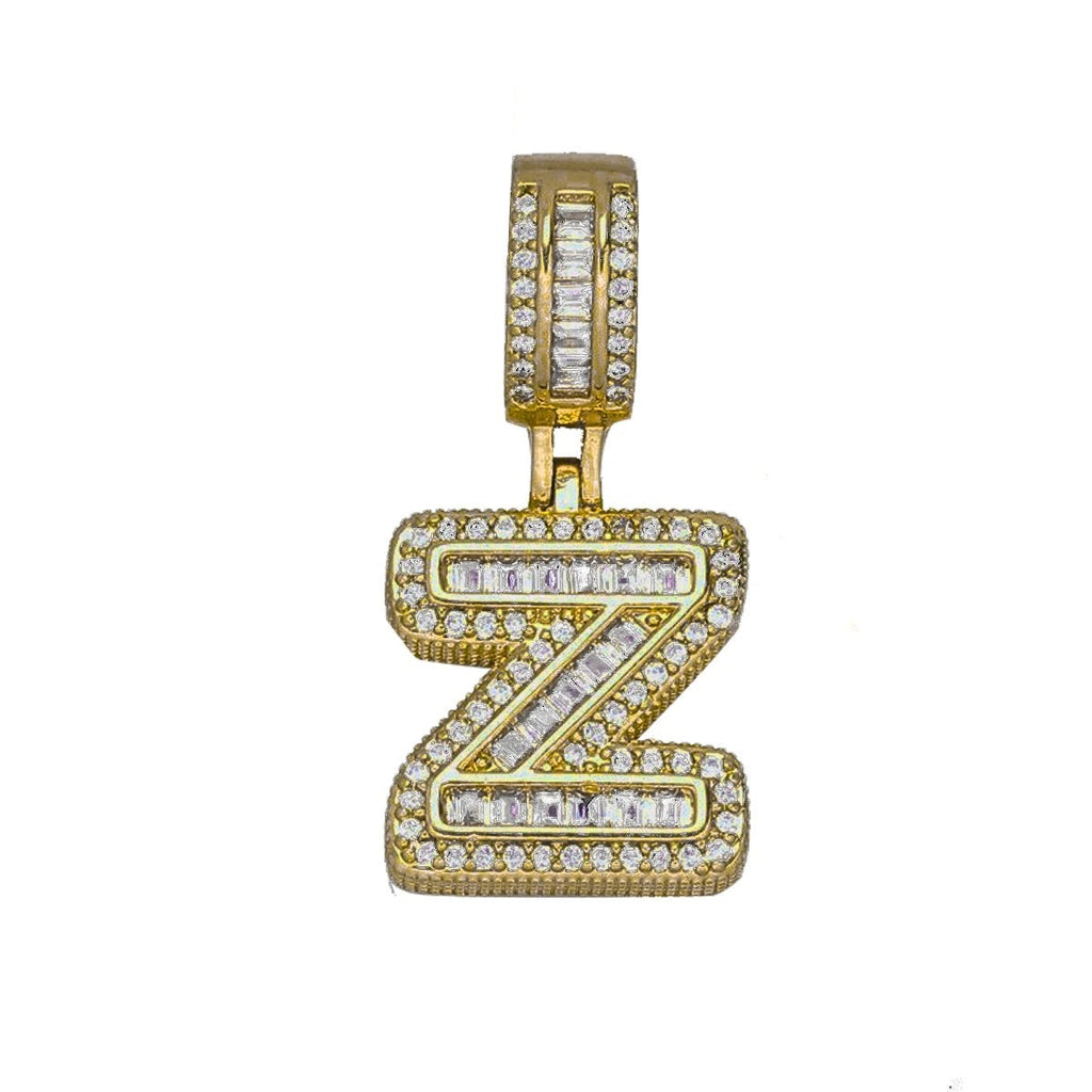 Large Chunky Baguette CZ Letters Initial Alphabets Pendant Bulk