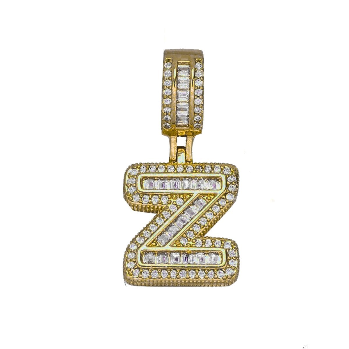 Large Chunky Baguette CZ Letters Initial Alphabets Pendant Bulk