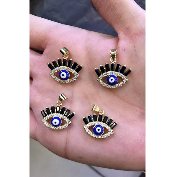 Evil Eye Nazariya Black Blue Gold CZ Charm Pendant Necklace Bulk Main image