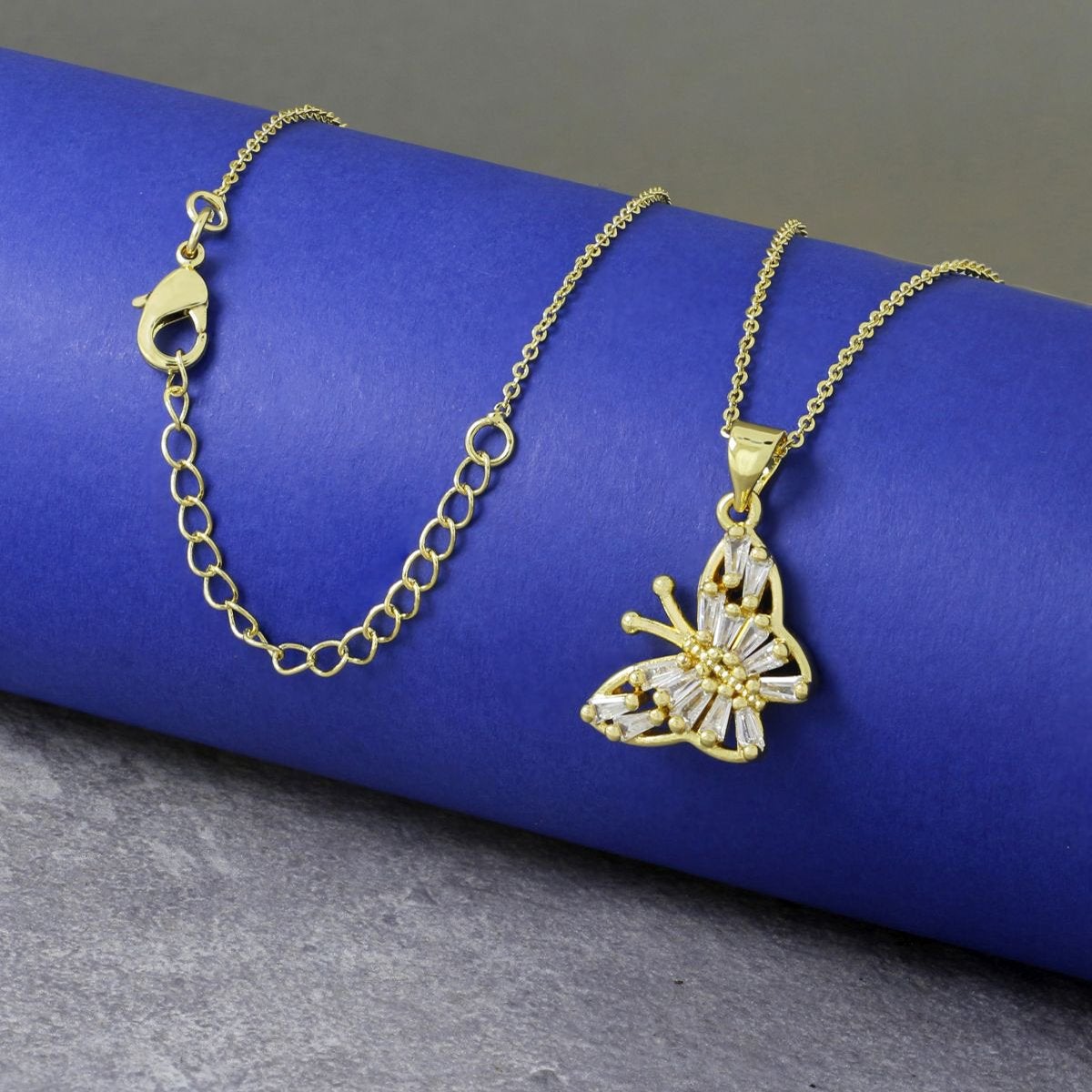 Butterfly Gold Baguette Necklace Pendant Chain Bulk Main image