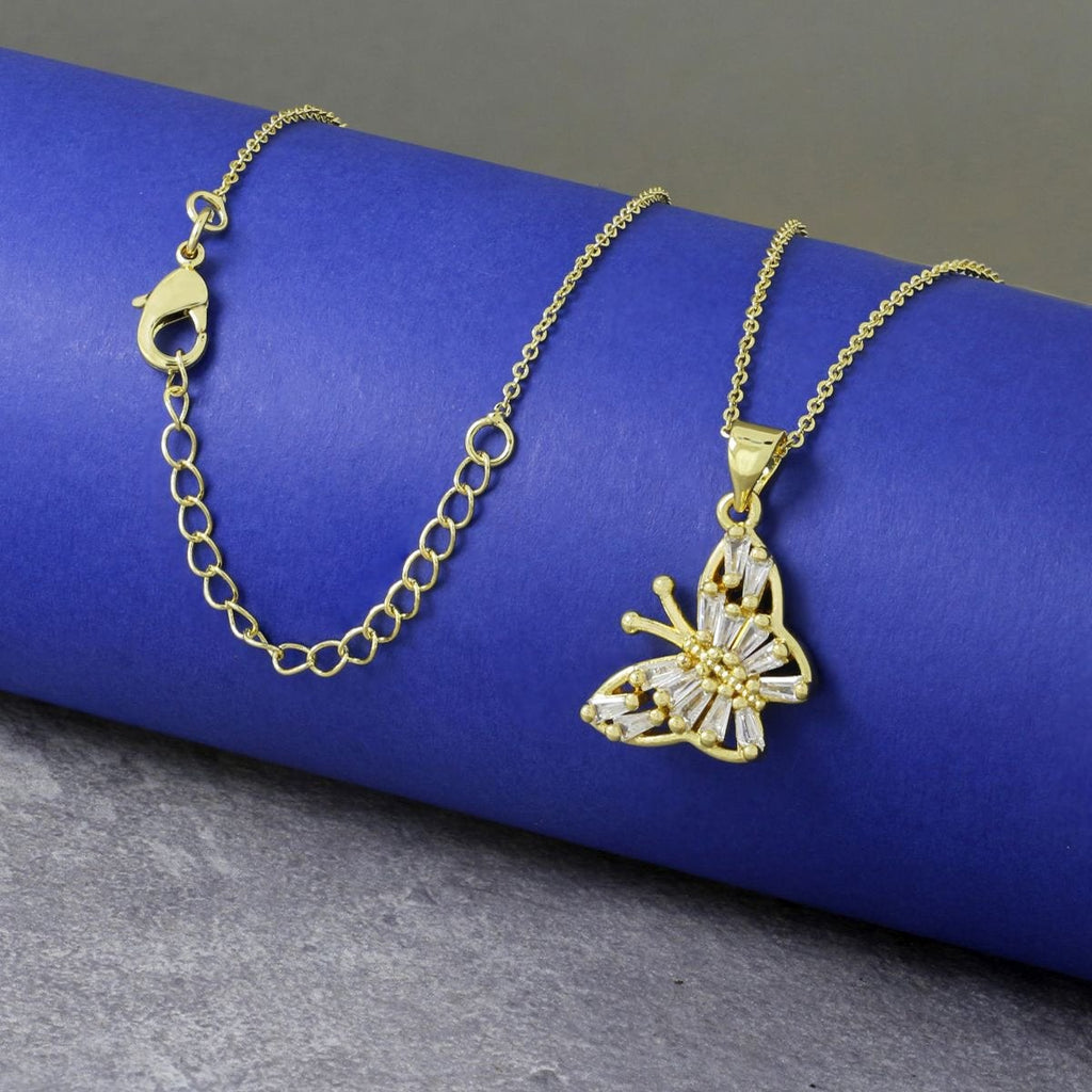 Butterfly Gold Baguette Necklace Pendant Chain Bulk