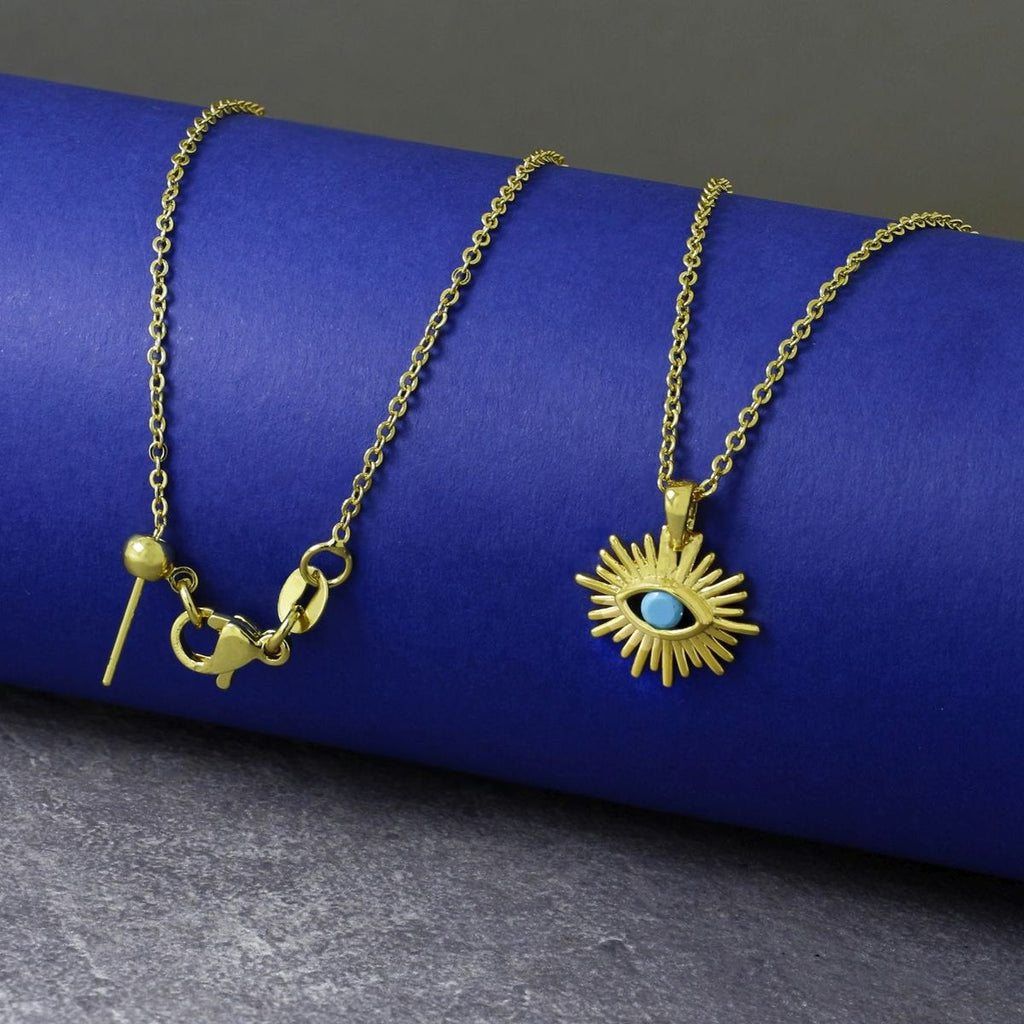 Round Turkish Blue Evil Eye Necklace Pendant Chain Bulk