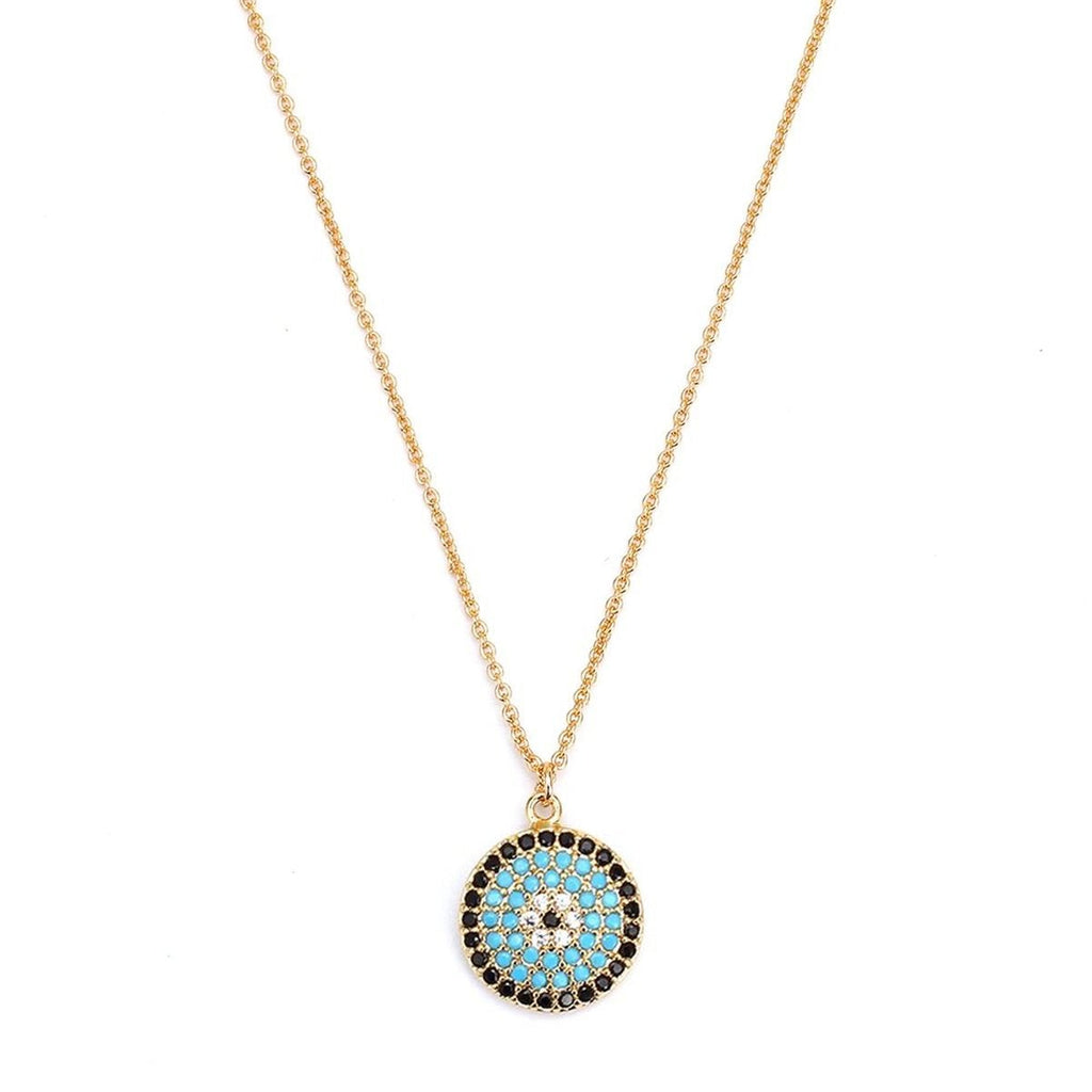 Turkish Evil Eye Blue Black Gold CZ Pendant Chain Necklace Bulk