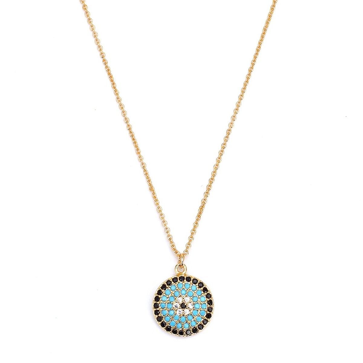 Turkish Evil Eye Blue Black Gold CZ Pendant Chain Necklace Bulk