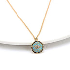 Turkish Evil Eye Blue Black Gold CZ Pendant Chain Necklace Bulk
