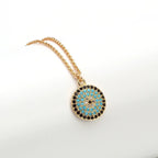 Turkish Evil Eye Blue Black Gold CZ Pendant Chain Necklace Bulk