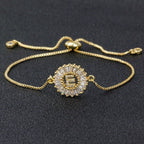Initial Alphabet Large Letter Cubic Zirconia Gold Slider Bracelet